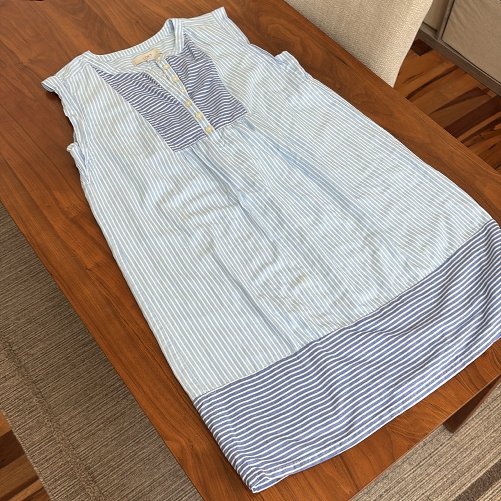 LOFT Striped Henley Shift Dress Sky Blue Size Small - Picture 5 of 8